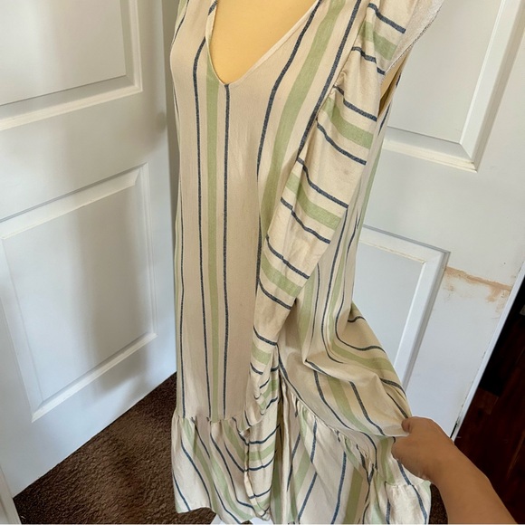 ZARA Casual Summer Striped Sleeveless Linen Maxi Dress / Size Medium - Picture 4 of 11